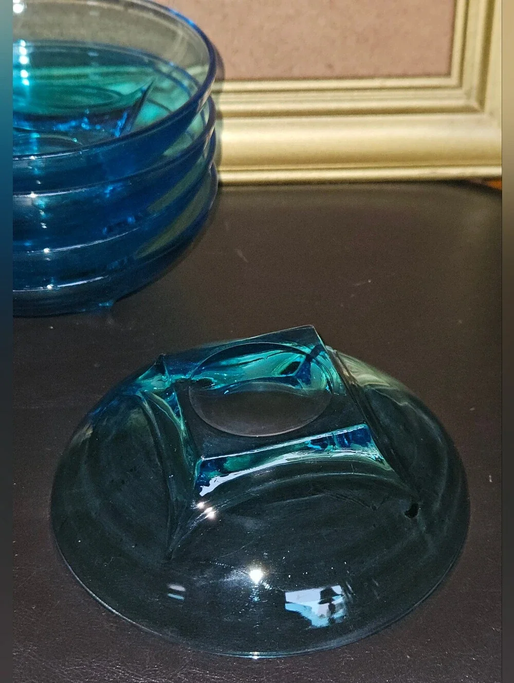 Set of 5 Vintage Hazel Atlas Capri Swirl Colony Blue Glass Round Candy Dish